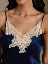 [Dark Blue] SilkSilky  Spaghetti Strap V Neck Nightgown 004