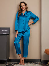 [Teal] SilkSilky  Long Sleeve Notch Collar Women's Pajamas 004