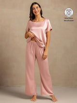 [Peach Skin] SilkSilky  Short Sleeve Round Neck Women's Pajamas 001