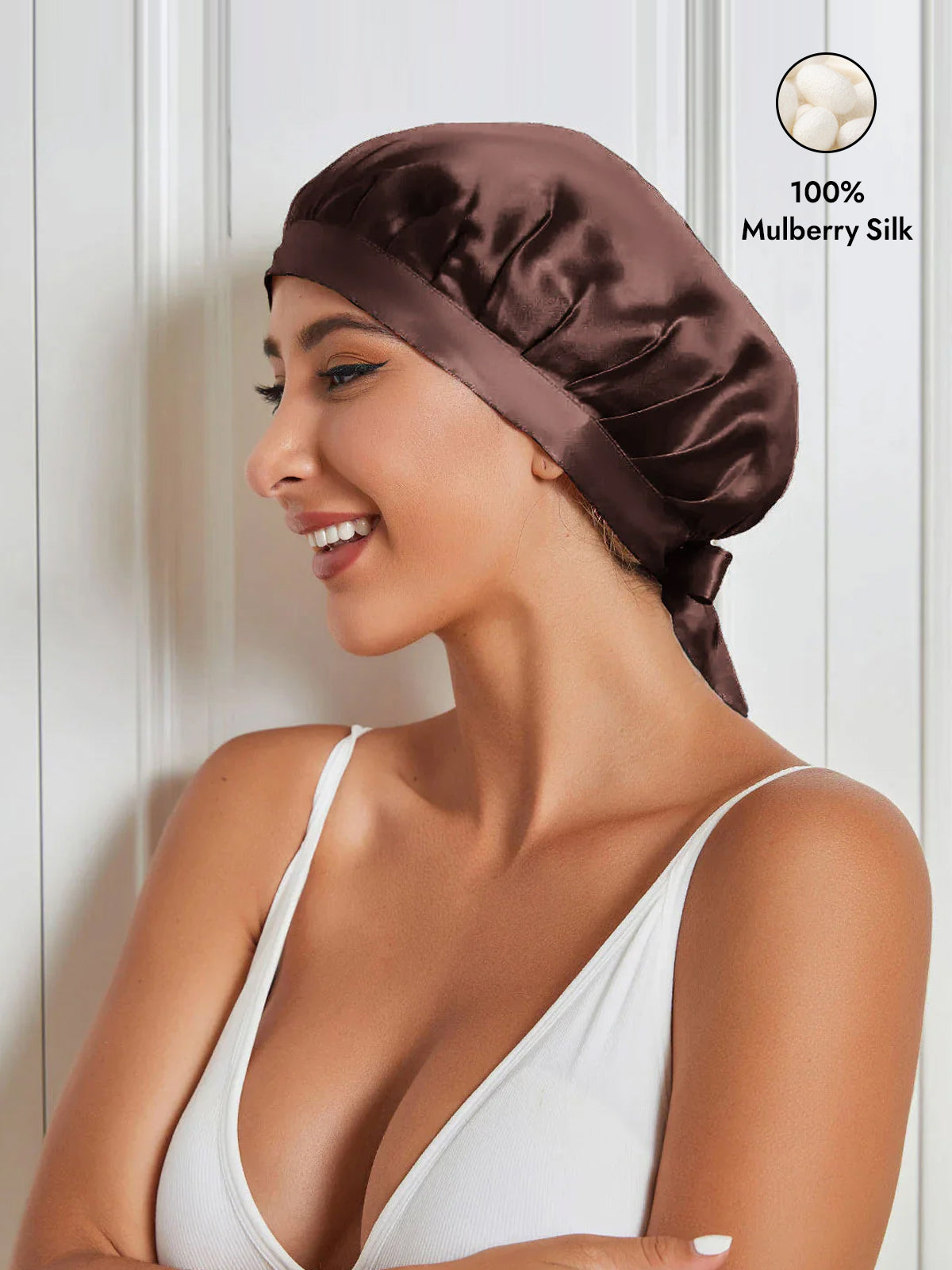 [Coffee] SilkSilky  Pure Silk Sleep Cap 001