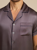 [Purple Gray] SilkSilky  Short Sleeve Notch Collar Men's Pajamas 007
