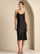 [Black] SilkSilky Spaghetti Strap U Neck Dress 001