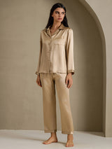 [Champagne Gold] SilkSilky  Long Sleeve Lapel Collar Women's Pajamas 006
