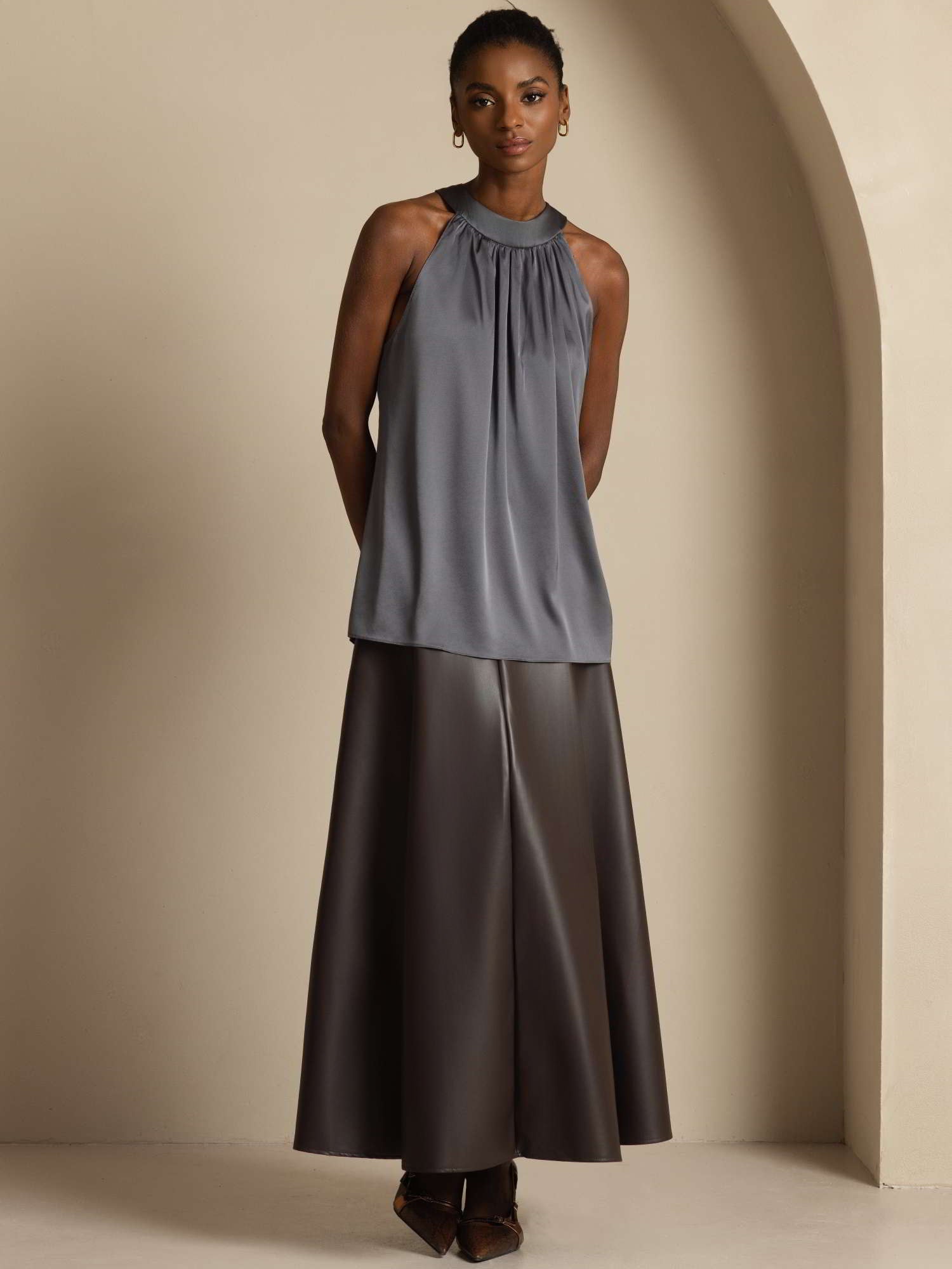 [Dark Gray] SilkSilky  19Momme Silk Sleeveless Womens T-Shirt 003