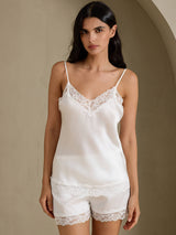[White] SilkSilky  Spaghetti Strap V Neck Camisole Set 003