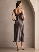 [Dark Khaki] SilkSilky  Spaghetti Strap V Neck Dress 002