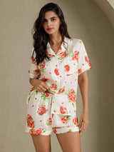 [White Pomegranate] SilkSilky  Short Sleeve Notch Collar Women's Pajamas 001