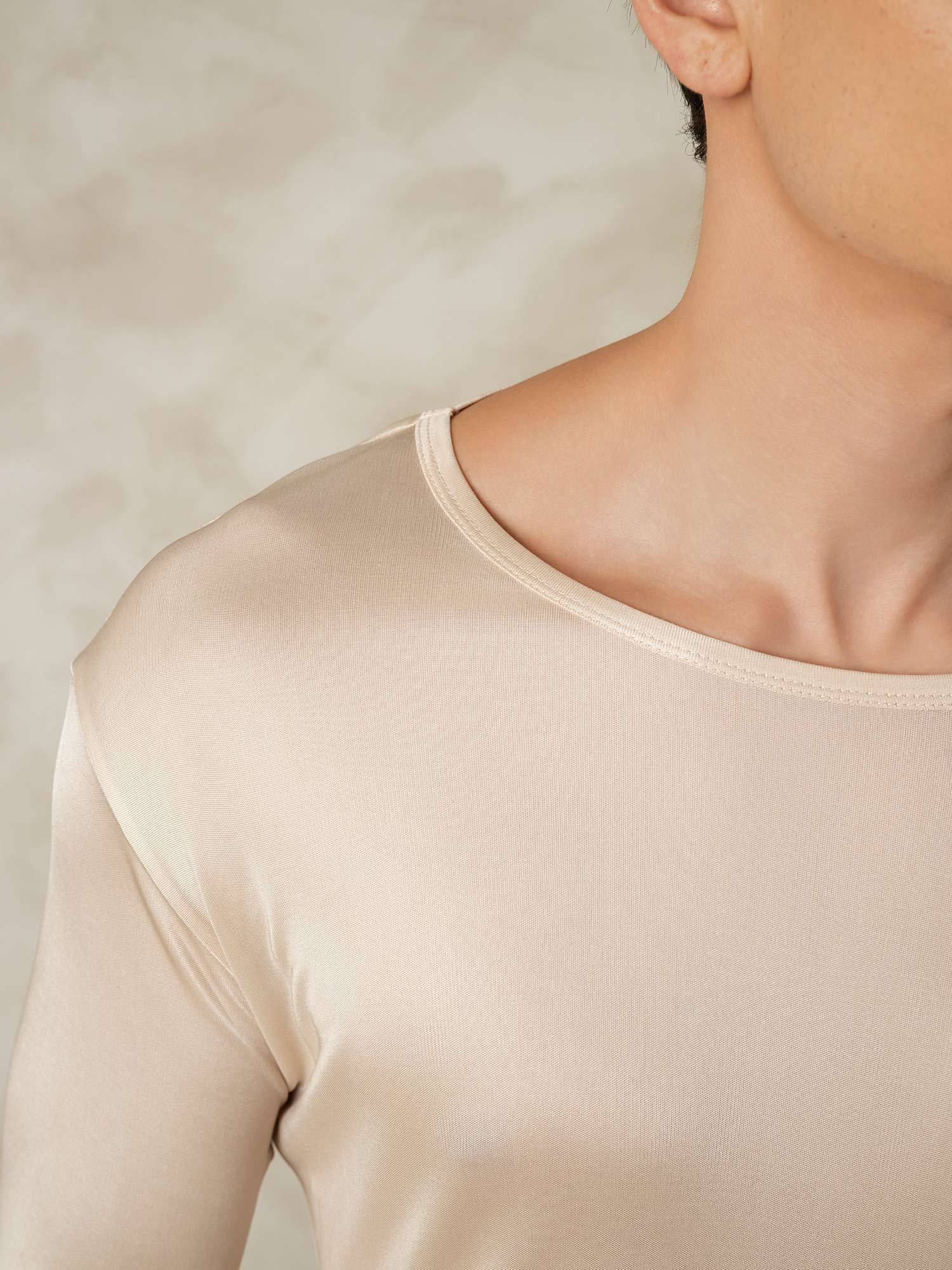 [Tan] SilkSilky Silk Round Neck Men's Pajamas 005