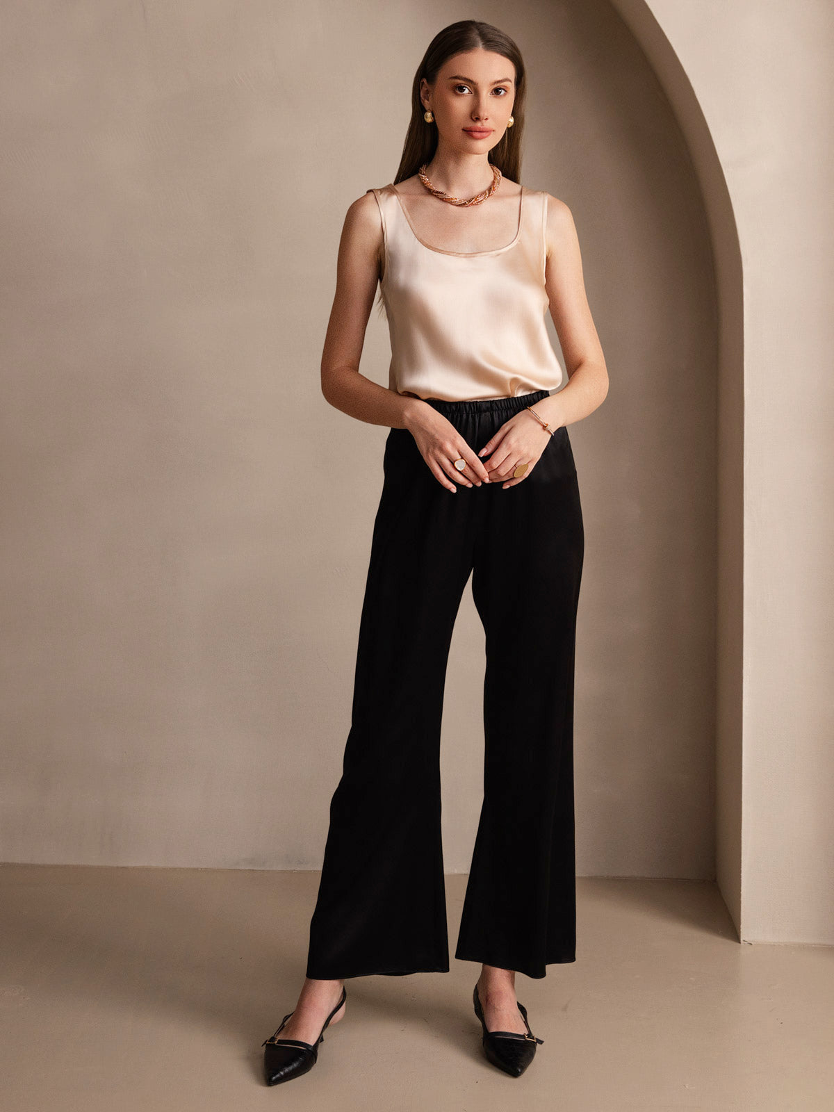 [Champagne] SilkSilky  19Momme Silk U Neck Camisole Top 007