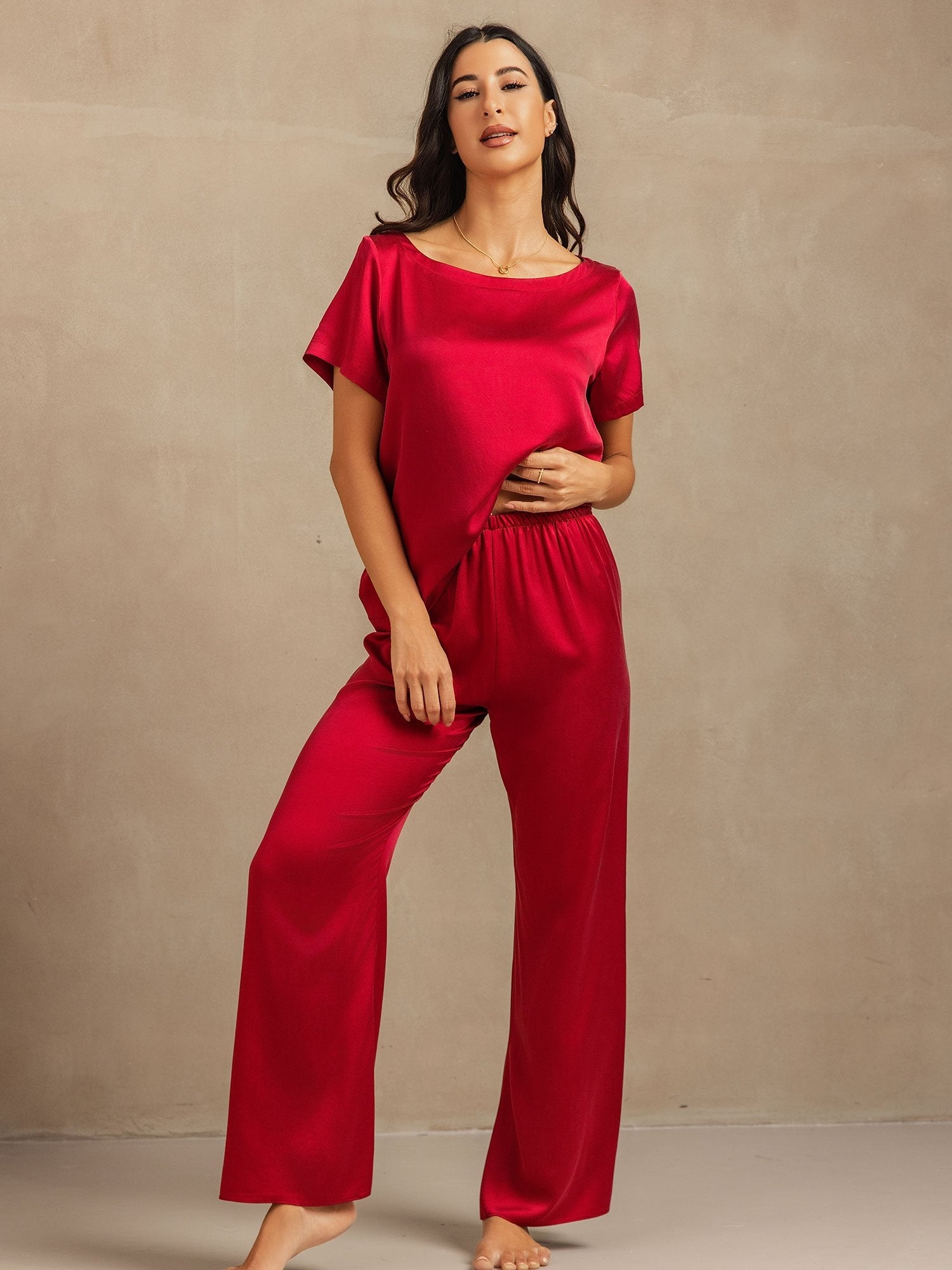 [Wine] SilkSilky 19Momme Silk Womens Pajamas 001