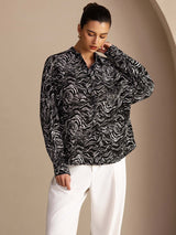 [Black Wave] SilkSilky Long Sleeve Lapel Collar Women's Shirt 003