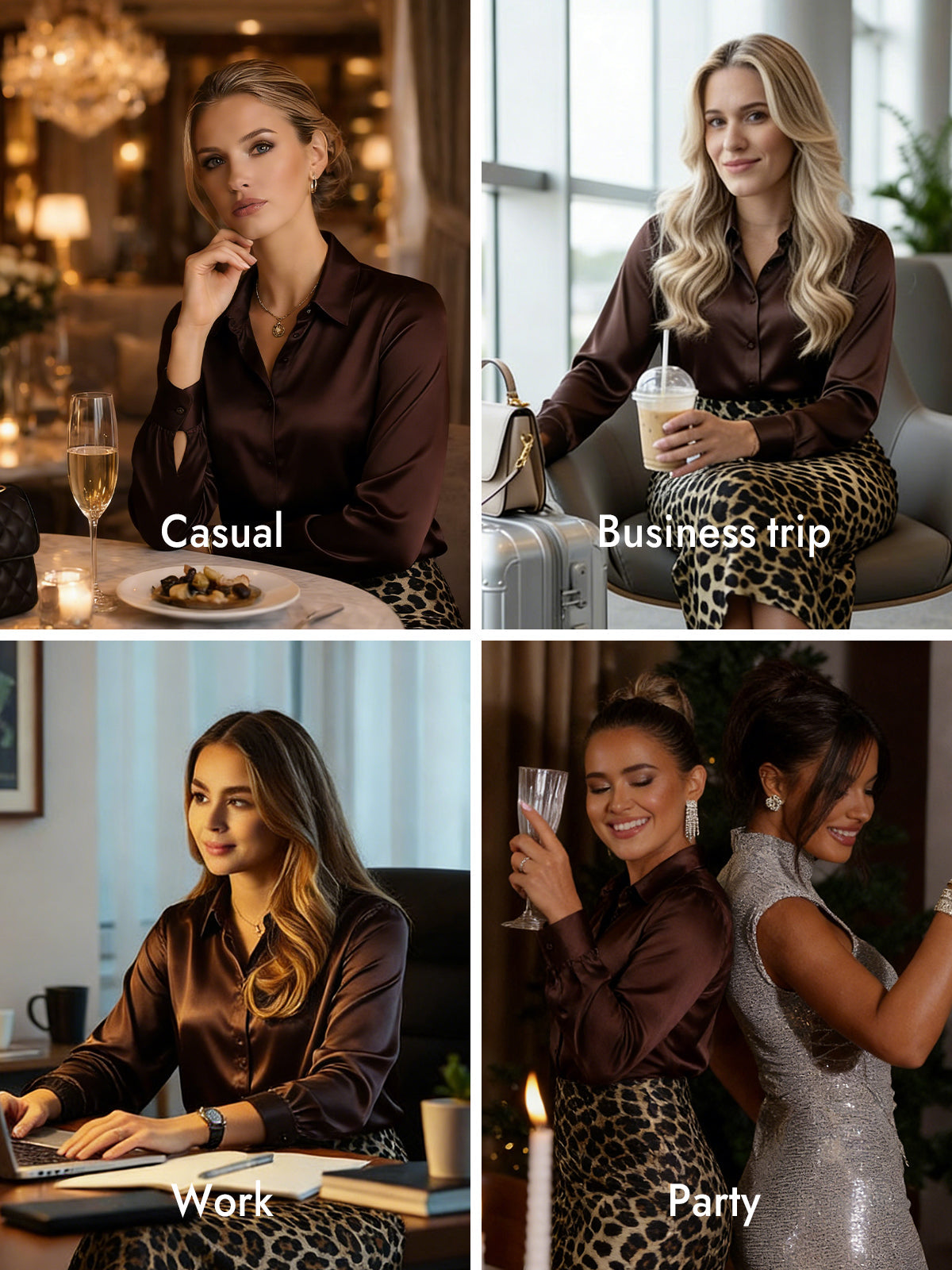 [Bitter Chocolate] SilkSilky  Silk Long Sleeve Lapel Collar Women's Shirt 011