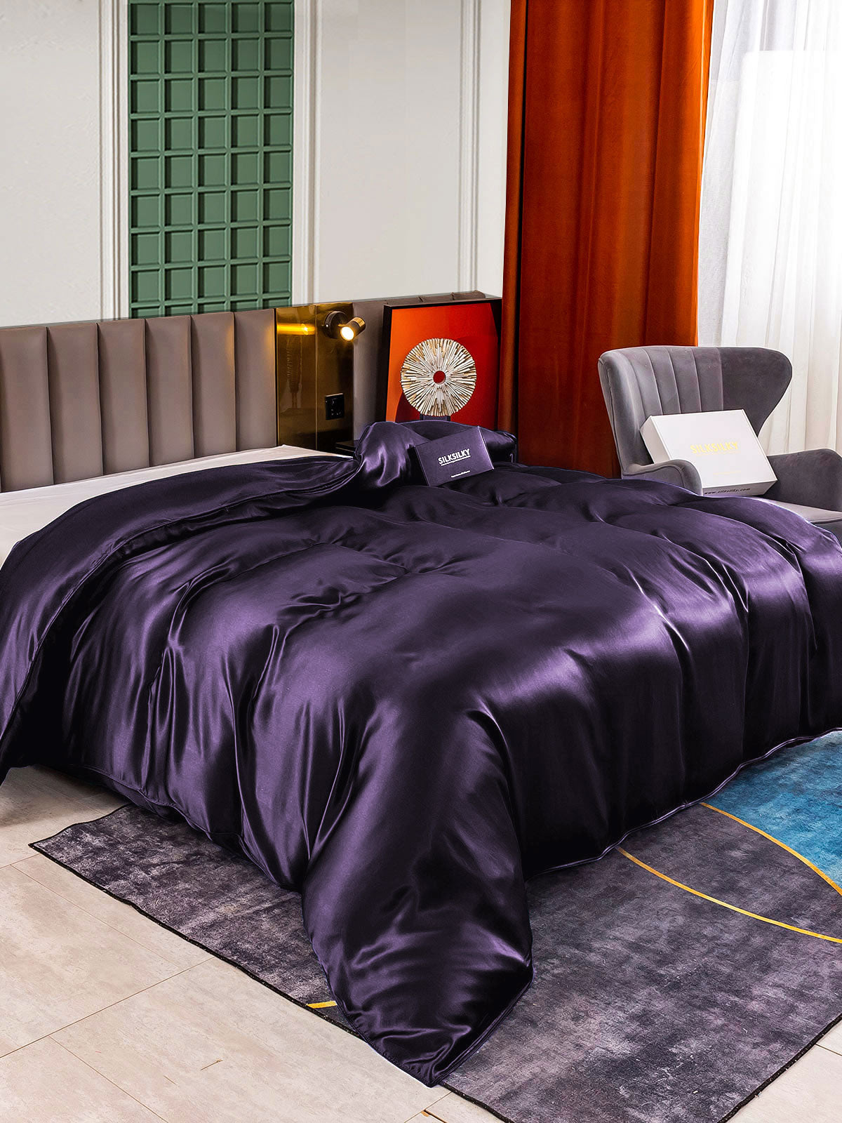 [Deep Purple] SilkSilky  22Momme Pure Silk Duvet Cover 002,