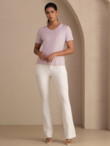 [Lavender] SilkSilky  Short Sleeve V Neck Women's T-Shirt 006