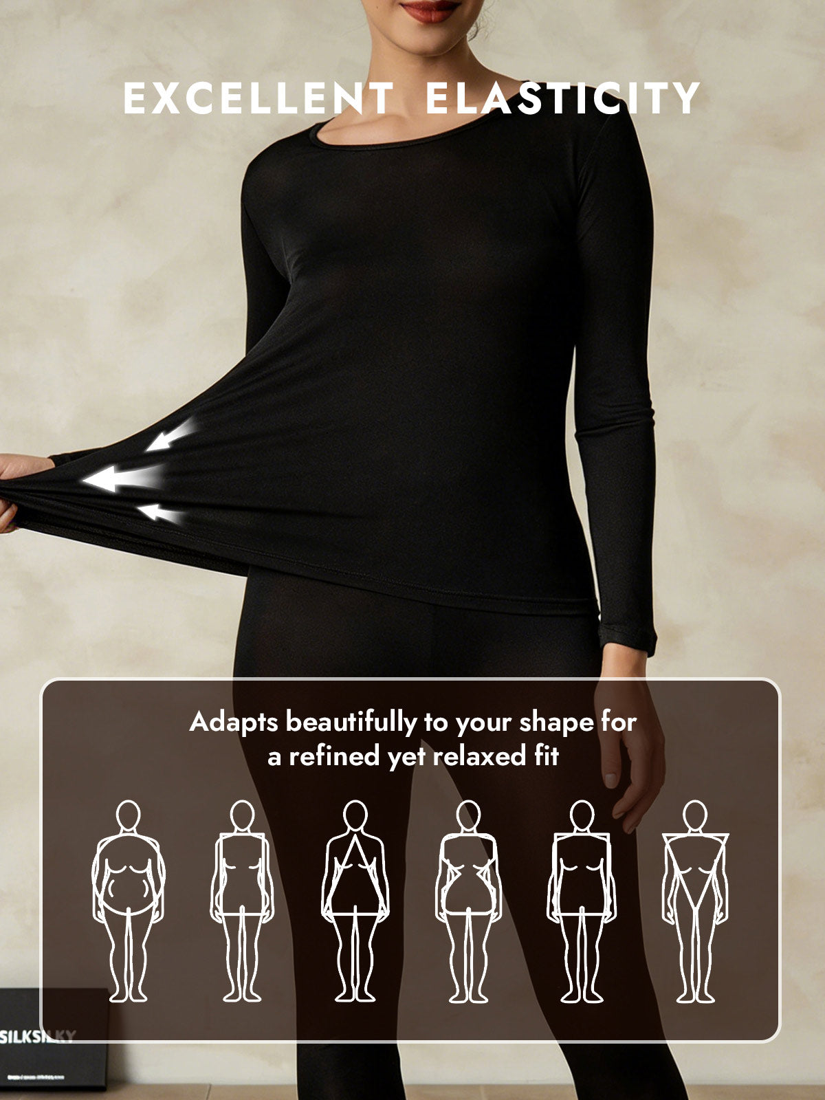 [Black] SilkSilky  Silk Long Sleeve Round Neck Long Johns 004