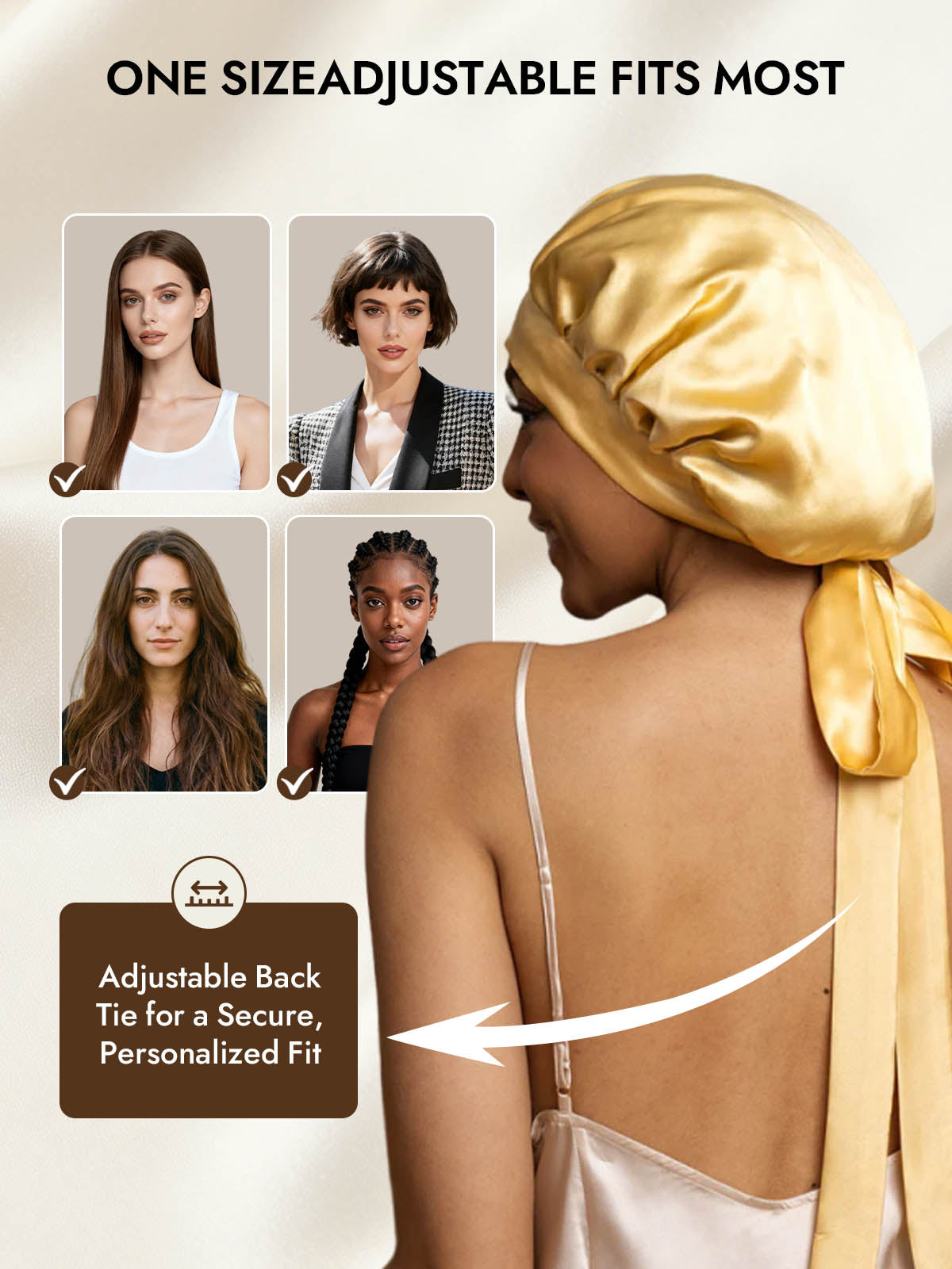 [Champagne] SilkSilky  Pure Silk Sleep Cap 005