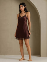 [Brown] SilkSilky  Spaghetti Strap V Neck Nightgown 006