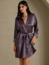 [Purple Gray] SilkSilky  3/4 Sleeve Women's Robe 001