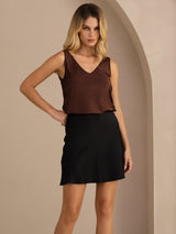 [Coffee] SilkSilky  Sleeveless V Neck Camisole Top 003