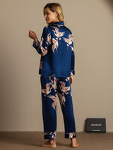 [Dark Blue] SilkSilky  Long Sleeve Lapel Collar Women's Pajamas 008