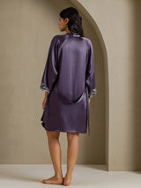 [Purple Gray] SilkSilky  3/4 Sleeve V Neck Nightgown&Robe Set 002