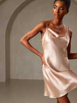 [Pale Mauve] SilkSilky  Spaghetti Strap Cowl Neck Dress 003