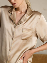 [Champagne] SilkSilky  Short Sleeve Notch Collar Women's Pajamas 008