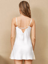 [White] SilkSilky  3/4 Sleeve V Neck Nightgown&Robe Set 007