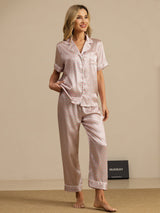[Pink Heart Geo] SilkSilky  Short Sleeve Notch Collar Women's Pajamas 006