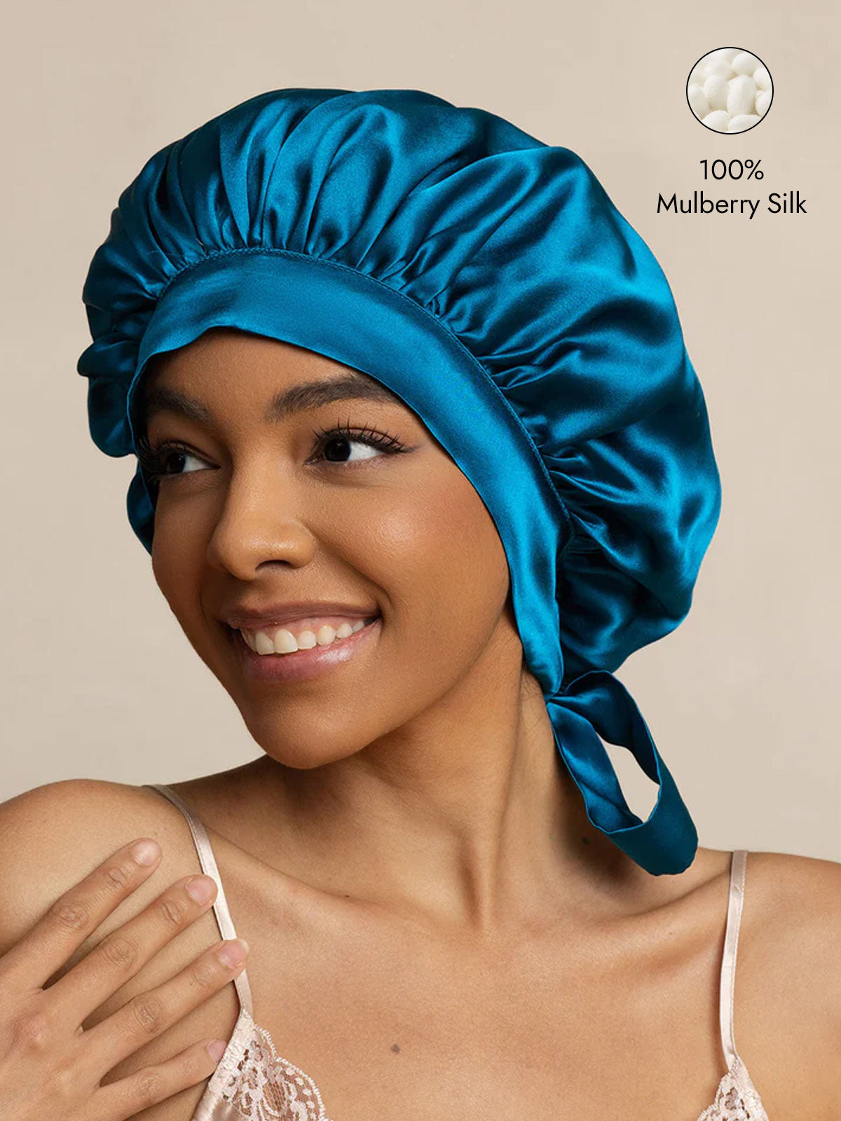 [Teal] SilkSilky  Pure Silk Sleep Cap 001