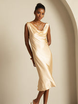 [Champagne] SilkSilky  Sleeveless Cowl Neck Dress 007