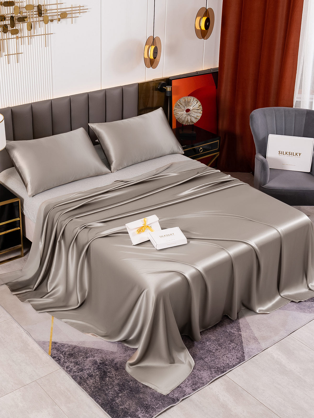 SilkSilky US 19Momme Pure Silk Bedding Set Gray 001