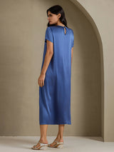 [Real Teal] SilkSilky  Short Sleeve Crew Neck Dress 002