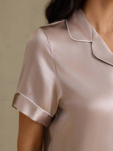 [Shadow Gray] SilkSilky  Short Sleeve Lapel Collar Women's Pajamas 005