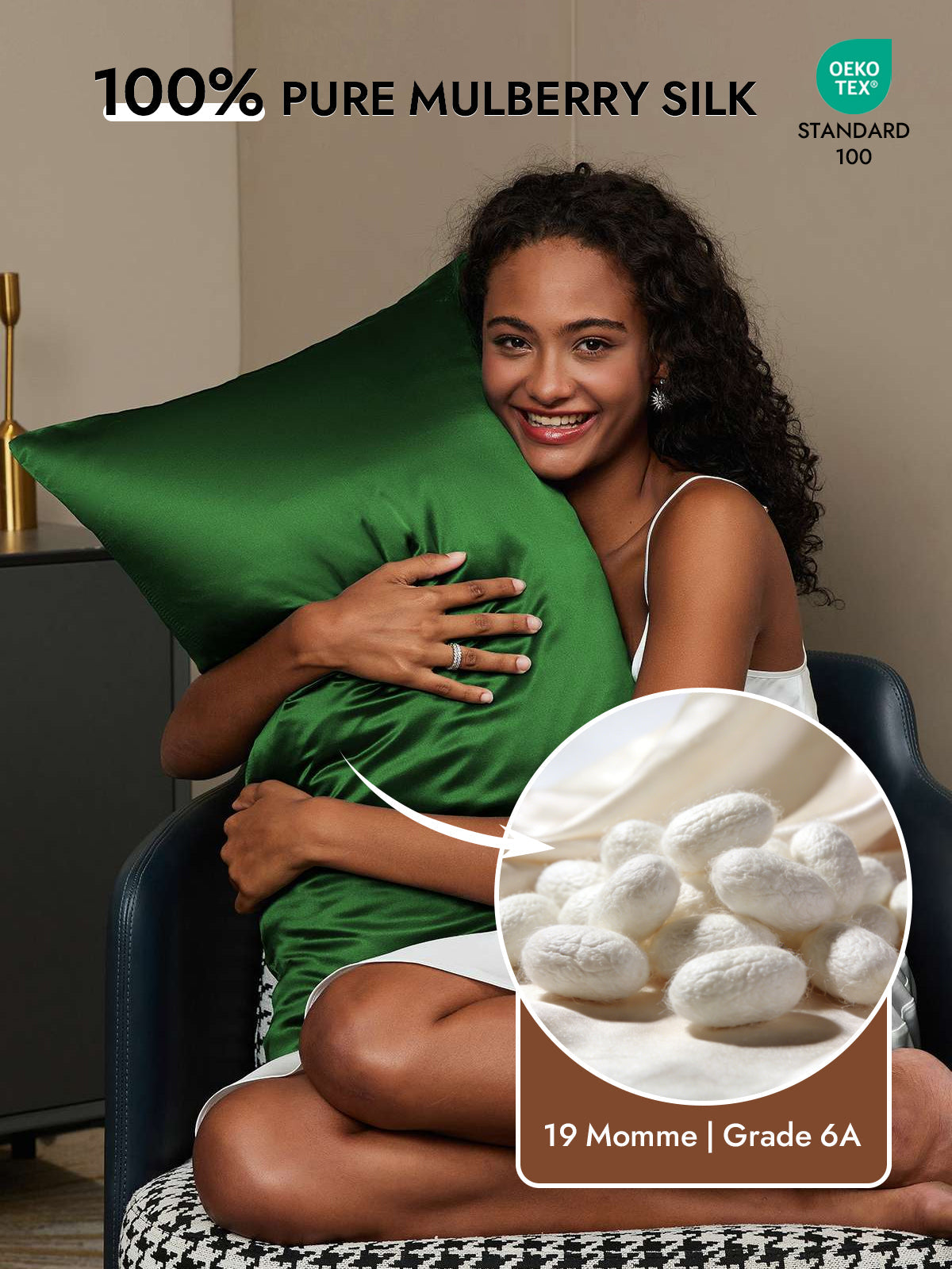 [Dark Green] SilkSilky  19Momme Pure Silk Pillowcase 002