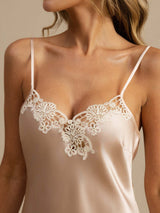 [Pink] SilkSilky  Spaghetti Strap V Neck Nightgown 005