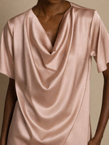 [Tuscany] SilkSilky  Short Sleeve Cowl Neck Women's Blouse 003