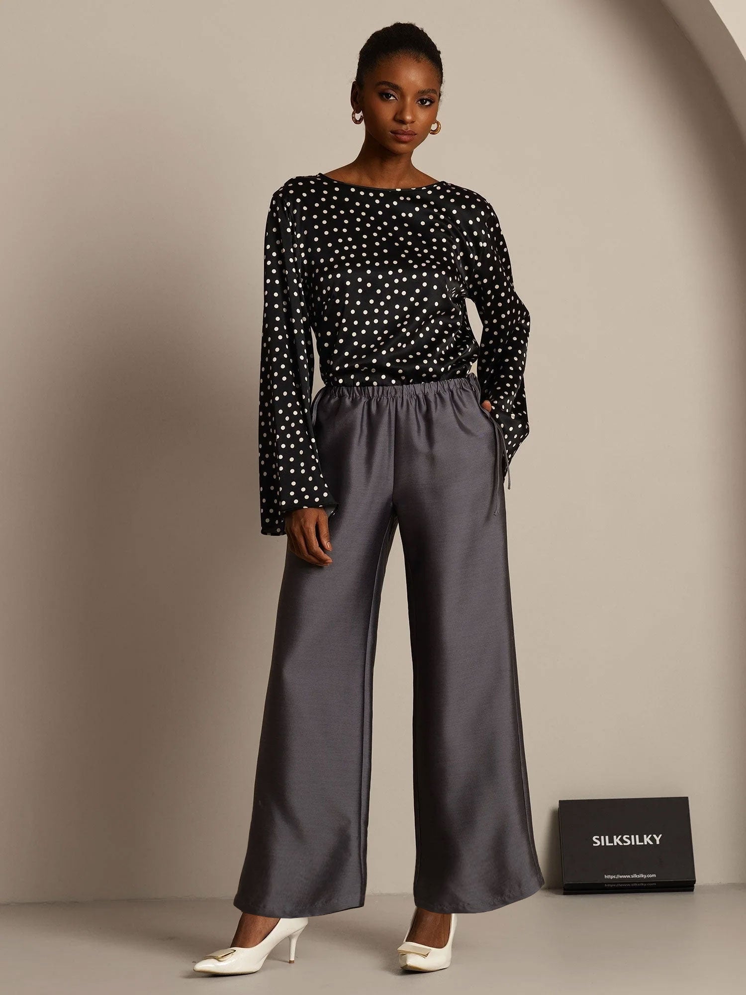 [Gray] SilkSilky  32Momme Silk Womens Pants 003,