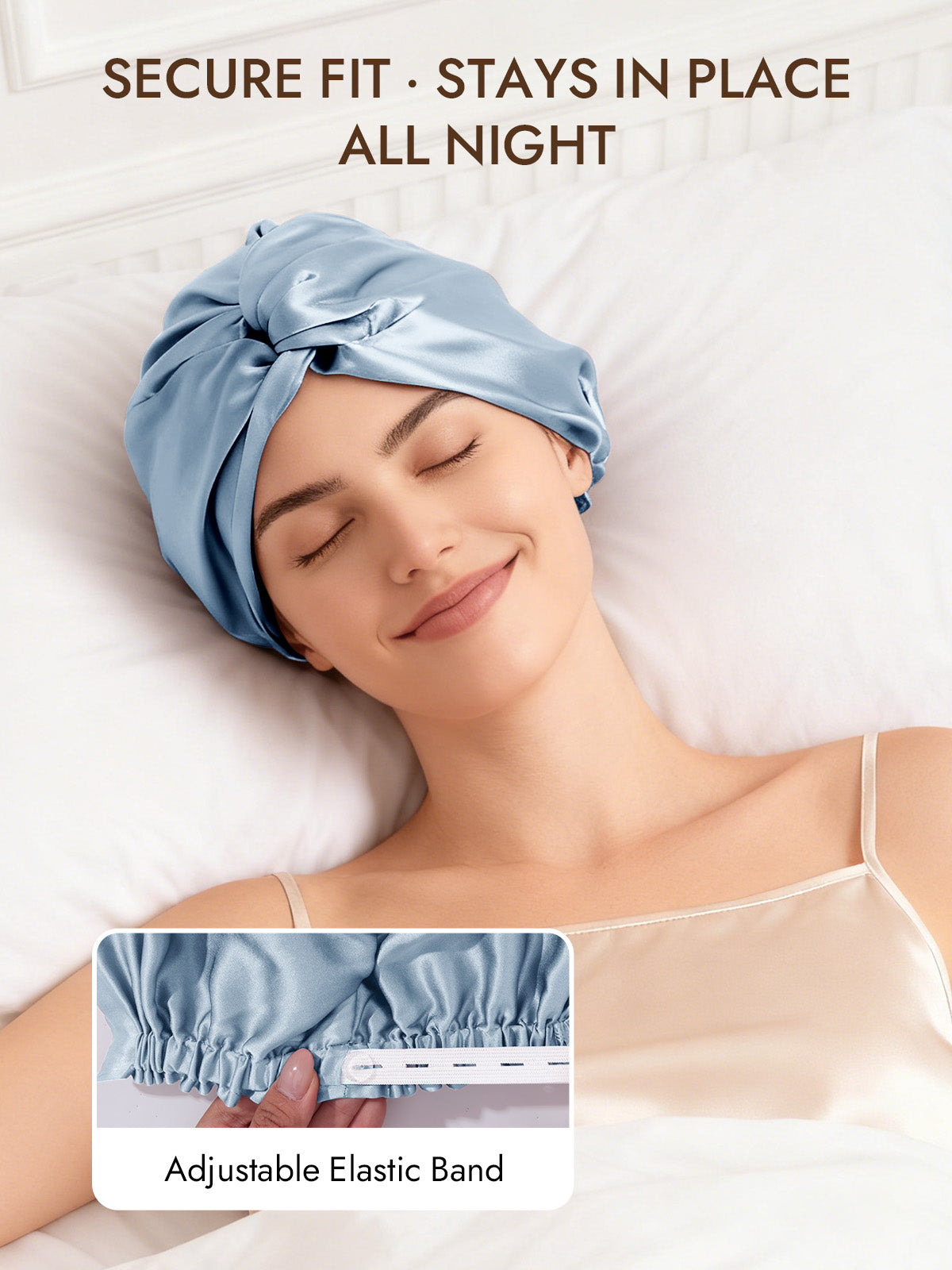 [Steel Blue] SilkSilky  22Momme Pure Silk Sleep Cap 004