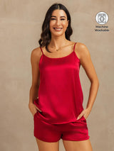 [Wine] SilkSilky  Spaghetti Strap Scoop Neck Camisole Set 001