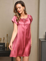 [Pale Mauve] SilkSilky  Cap Sleeve Square Neck Nightgown 004