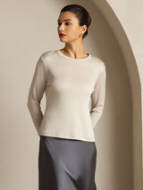 [Gray] SilkSilky  100% Silk Jersey Long Sleeve Crew Neck Women's T-Shirt 010
