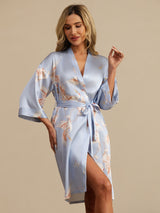 [Light Blue] SilkSilky  19Momme 3/4 Sleeve Women's Robe 004
