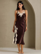 [Coffee] SilkSilky  Spaghetti Strap V Neck Nightgown 009