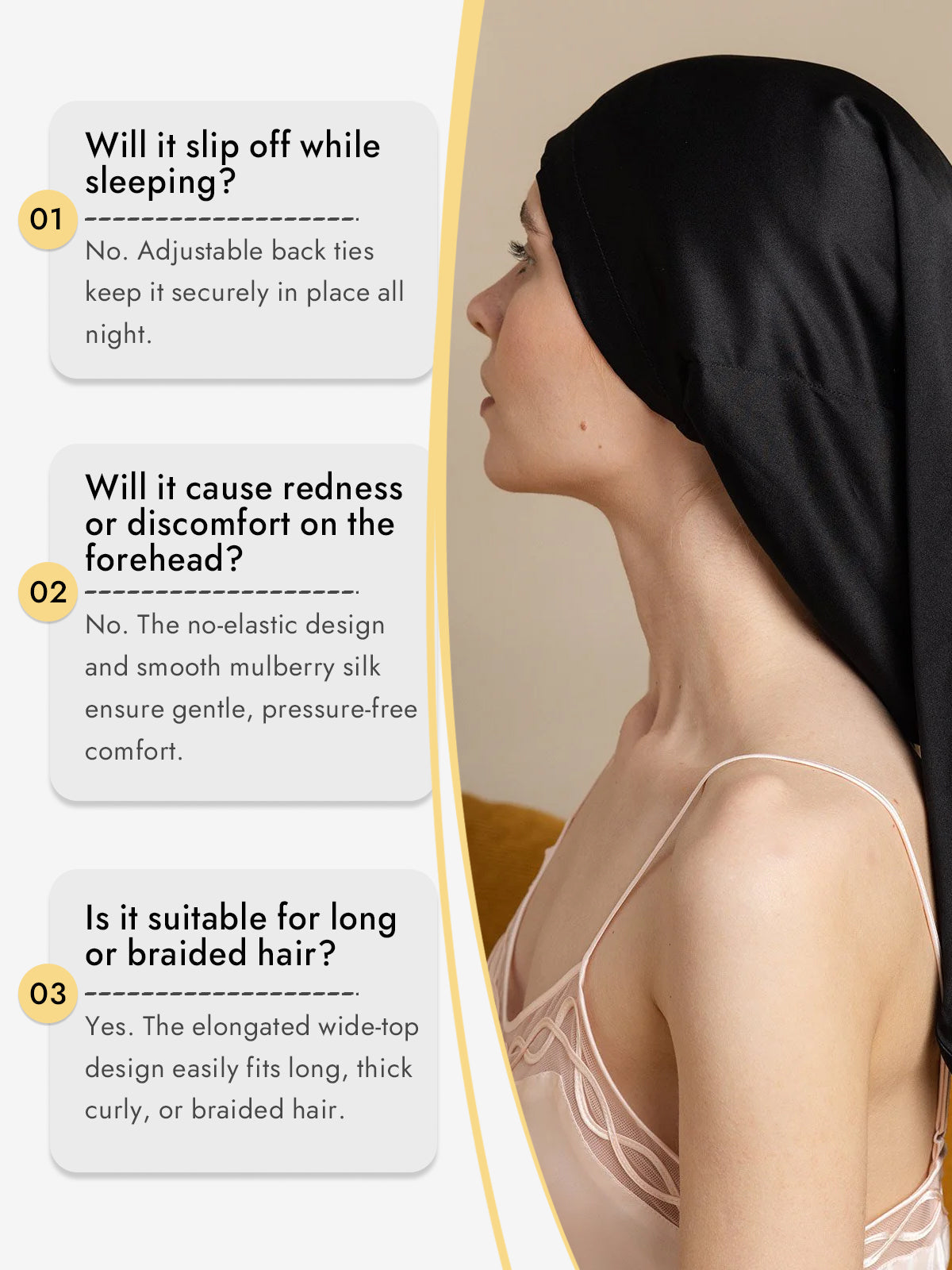 [Black] SilkSilky  Pure Silk Sleep Cap 008