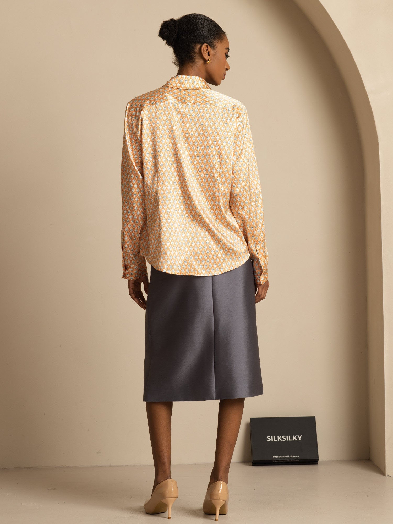 [Floral] SilkSilky  Silk Long Sleeve Lapel Collar Women's Shirt 002