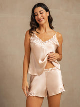 [Pink] SilkSilky  Spaghetti Strap V Neck Camisole Set 003