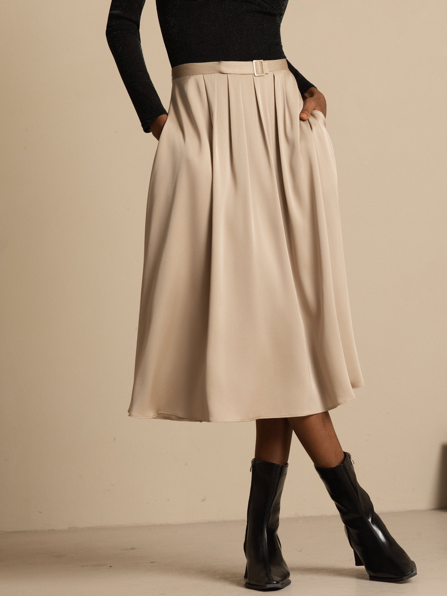 [Tan] SilkSilky  19Momme Silk Skirt 001