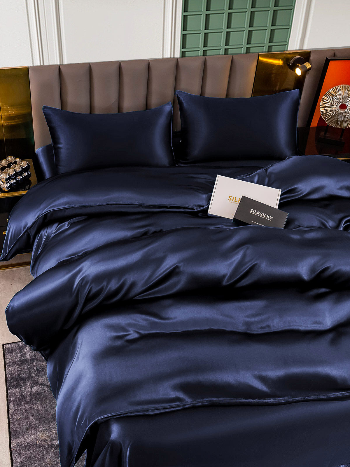 SilkSilky US 25Momme Pure Silk Bedding Set DarkBlue 004