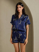 [Navy Zebra] SilkSilky  Short Sleeve Lapel Collar Women's Pajamas 006